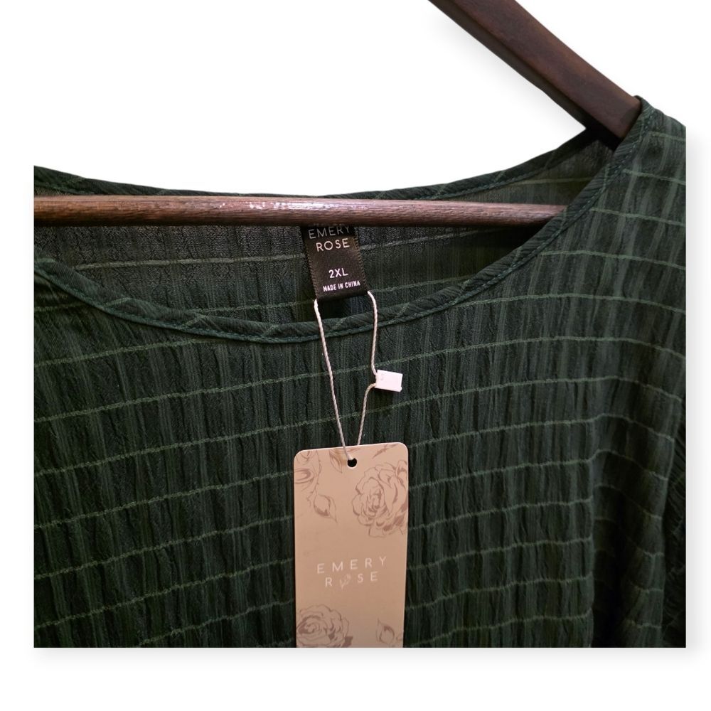 Emery Rose Dark Emerald Green Textured Babydoll Tunic Top 2XL Boho - Picture 3 of 5